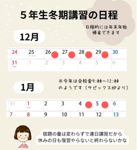 サピックス5年生冬期講習｜内容・プリント量・スケジュール - kirin の 